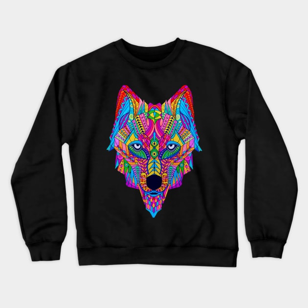 Psychedelic Wolf Crewneck Sweatshirt by Bododobird